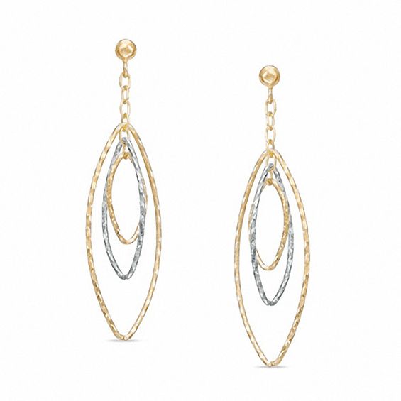 Triple Elongated Oval Diamond-Cut Dangle Earrings in 14K Two-Tone Gold