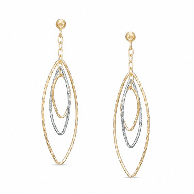 Main Image 1 of Triple Elongated Oval Diamond-Cut Dangle Earrings in 14K Two-Tone Gold