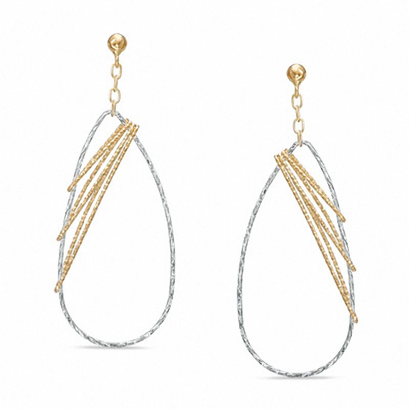Main Image 1 of Oval Diamond-Cut Dangle Earrings in 14K Two-Tone Gold