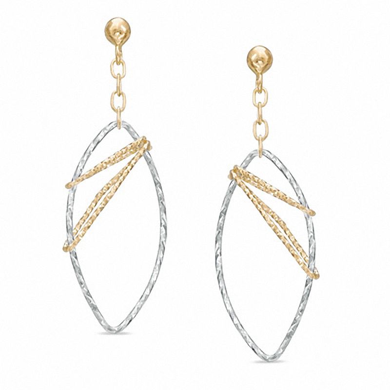 Elongated Oval Diamond-Cut Dangle Earrings in 14K Two-Tone Gold