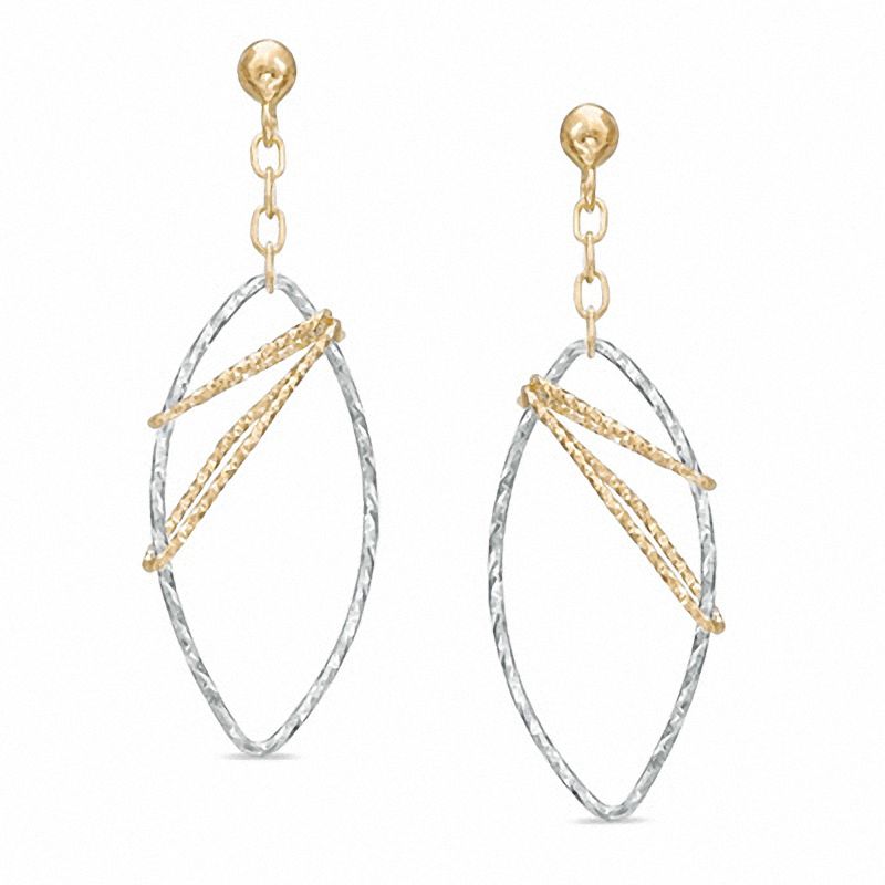 Main Image 1 of Elongated Oval Diamond-Cut Dangle Earrings in 14K Two-Tone Gold