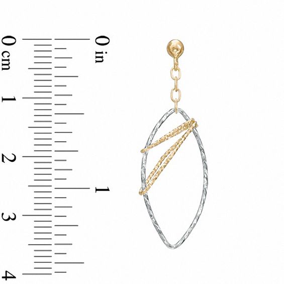 Elongated Oval Diamond-Cut Dangle Earrings in 14K Two-Tone Gold