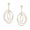 Thumbnail Image 1 of Triple Circle Diamond-Cut Dangle Earrings in 14K Two-Tone Gold