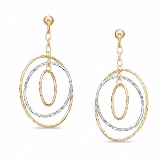 Triple Circle Diamond-Cut Dangle Earrings in 14K Two-Tone Gold
