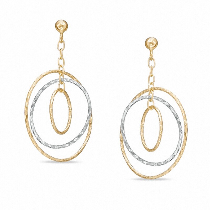 Main Image 1 of Triple Circle Diamond-Cut Dangle Earrings in 14K Two-Tone Gold