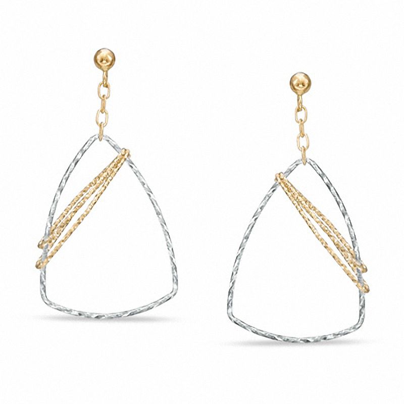 Main Image 1 of Triangle Diamond-Cut Dangle Earrings in 14K Two-Tone Gold