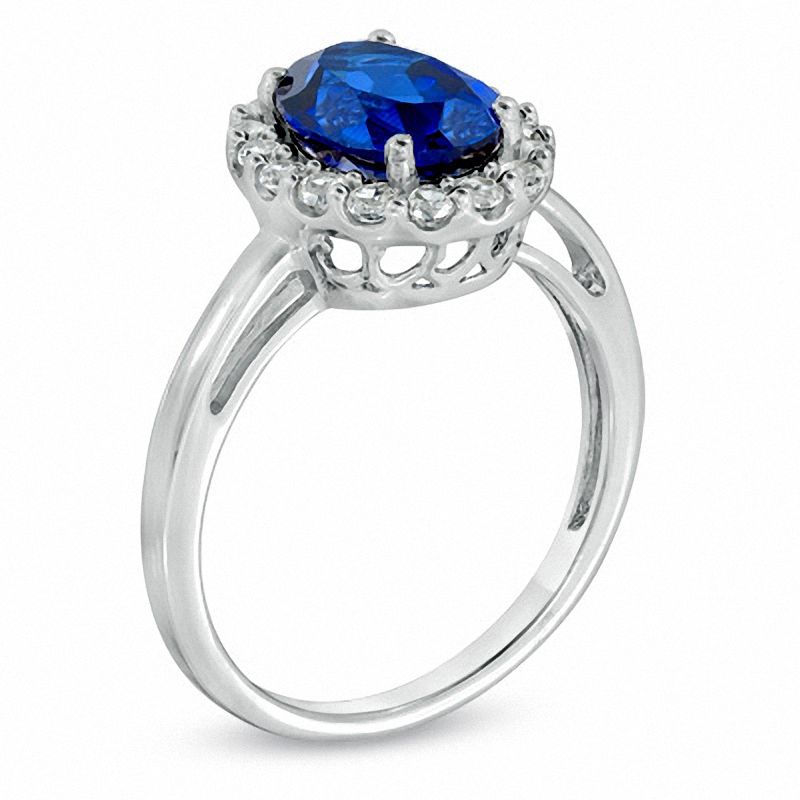 Main Image 2 of Oval Lab-Created Ceylon and White Sapphire Frame Ring, Pendant and Earrings Set in Sterling Silver - Size 7