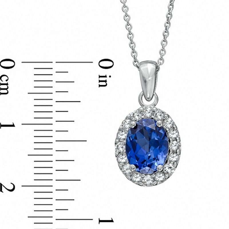 Main Image 3 of Oval Lab-Created Ceylon and White Sapphire Frame Ring, Pendant and Earrings Set in Sterling Silver - Size 7