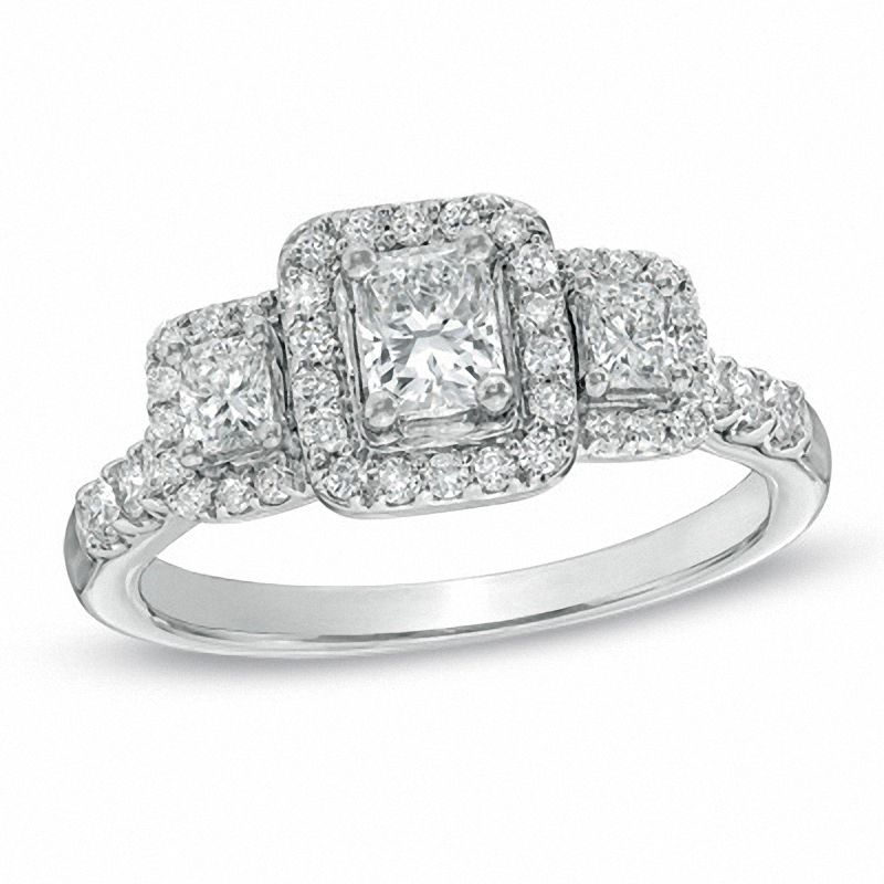 Main Image 1 of 1 CT. T.W. Certified Radiant-Cut Diamond Three Stone Ring in 14K White Gold (I/I1)