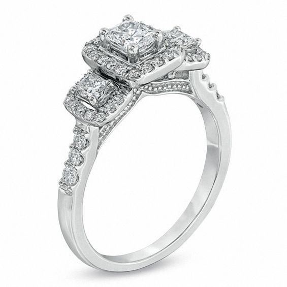 1 CT. T.w. Certified Radiant-Cut Diamond Three Stone Ring in 14K White Gold (I/I1)