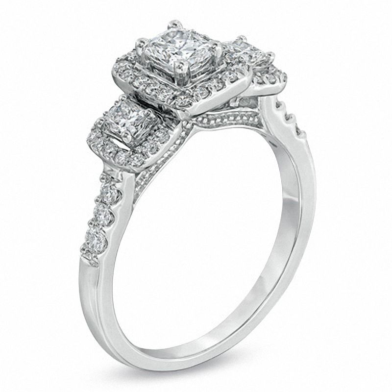 1 CT. T.W. Certified Radiant-Cut Diamond Three Stone Ring in 14K White Gold (I/I1)