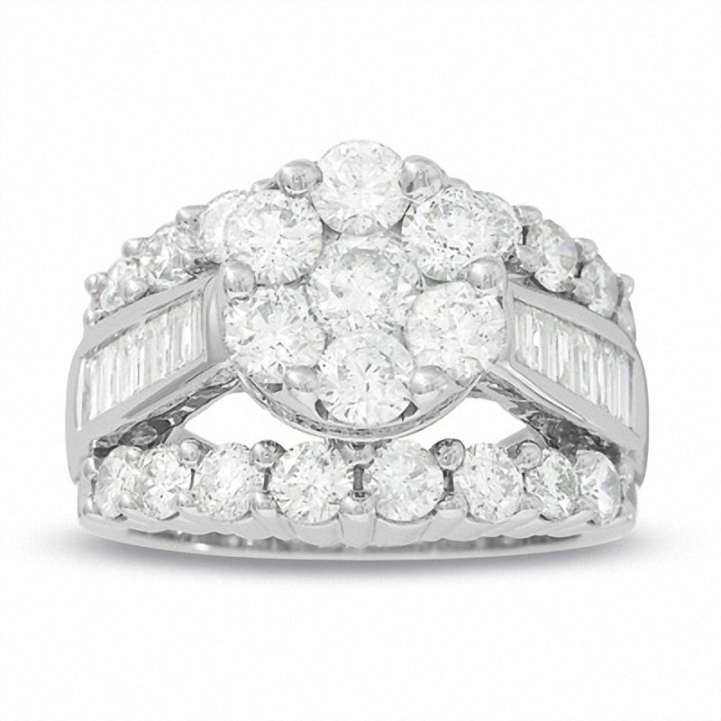 4 CT. T.W. Multi-Diamond Flower Engagement Ring in 14K White Gold