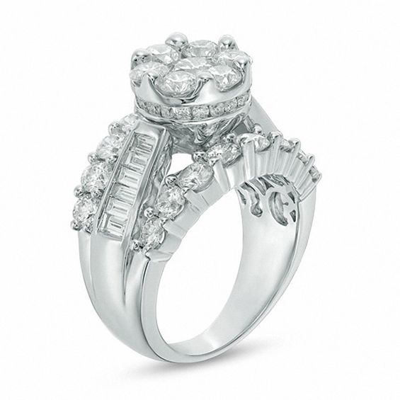 4 CT. T.w. Multi-Diamond Flower Engagement Ring in 14K White Gold