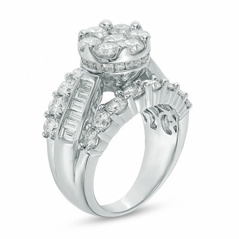 4 CT. T.W. Multi-Diamond Flower Engagement Ring in 14K White Gold