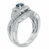 Thumbnail Image 2 of 1/2 CT. T.W. Enhanced Blue and White Diamond Vintage-Style Bridal Set in 14K White Gold