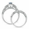Thumbnail Image 3 of 1/2 CT. T.W. Enhanced Blue and White Diamond Vintage-Style Bridal Set in 14K White Gold