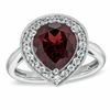 Thumbnail Image 0 of Pear-Shaped Garnet and Lab-Created White Sapphire Frame Ring in Sterling Silver