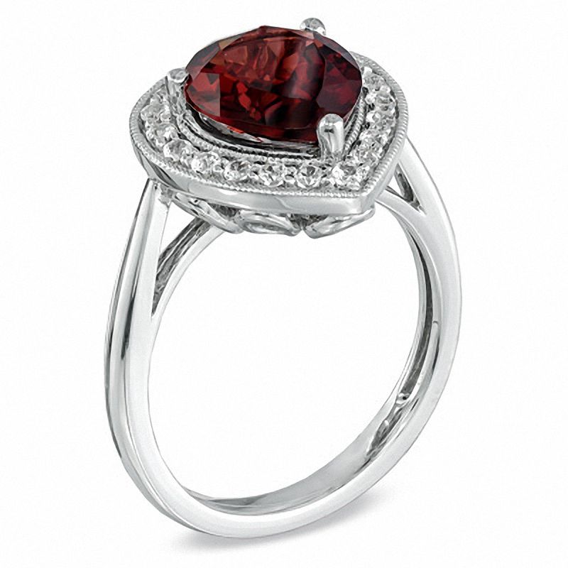 Pear-Shaped Garnet and Lab-Created White Sapphire Frame Ring in Sterling Silver