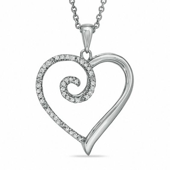1/10 CT. T.w. Diamond Curlique Heart Pendant in Sterling Silver