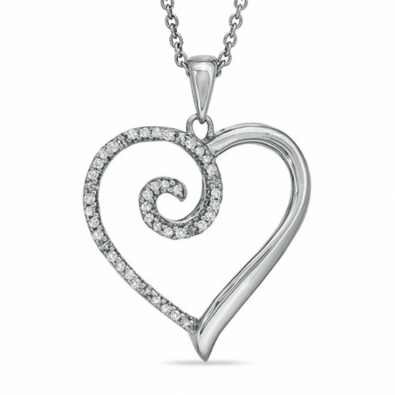 1/10 CT. T.W. Diamond Curlique Heart Pendant in Sterling Silver