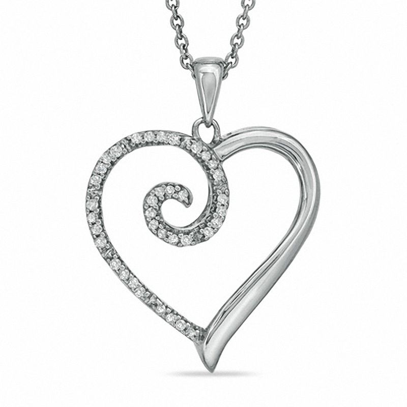 Main Image 1 of 1/10 CT. T.W. Diamond Curlique Heart Pendant in Sterling Silver