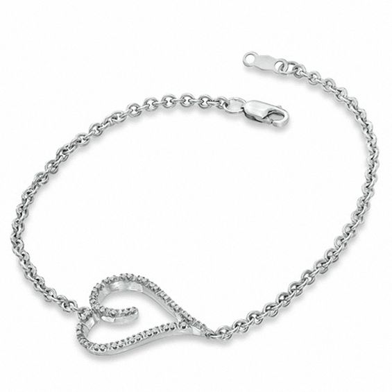 1/10 CT. T.w. Diamond Sideways Heart Bracelet in Sterling Silver - 7.5"