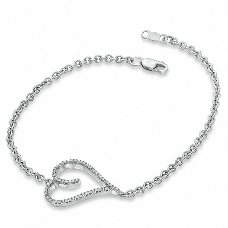 Main Image 1 of 1/10 CT. T.W. Diamond Sideways Heart Bracelet in Sterling Silver - 7.5"
