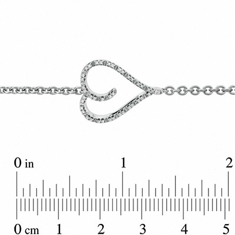 Main Image 2 of 1/10 CT. T.W. Diamond Sideways Heart Bracelet in Sterling Silver - 7.5"