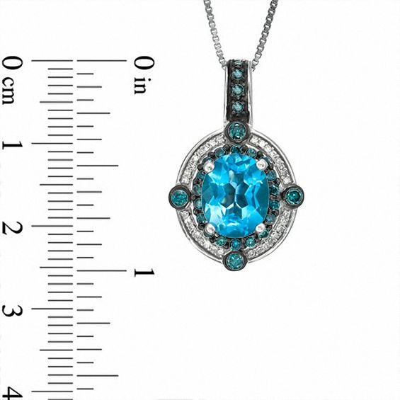 Oval Blue Topaz and 1/2 CT. T.w. Enhanced Blue and White Diamond Pendant in Sterling Silver