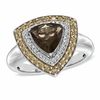 Thumbnail Image 0 of Trillion-Cut Smoky Quartz and 1/2 CT. T.W. Enhanced Champagne and White Diamond Ring in Sterling Silver