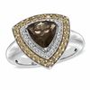 Thumbnail Image 1 of Trillion-Cut Smoky Quartz and 1/2 CT. T.W. Enhanced Champagne and White Diamond Ring in Sterling Silver