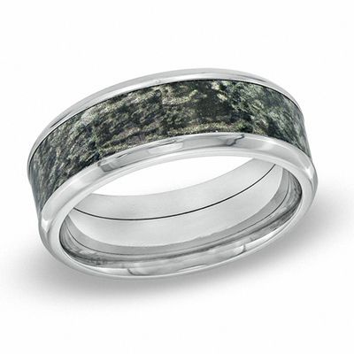 Size 12 Forever Flawless Jewelry 8mm High Polish Finish Military Green Camouflage Inlay Beveled Edge Black Ceramic Wedding Band