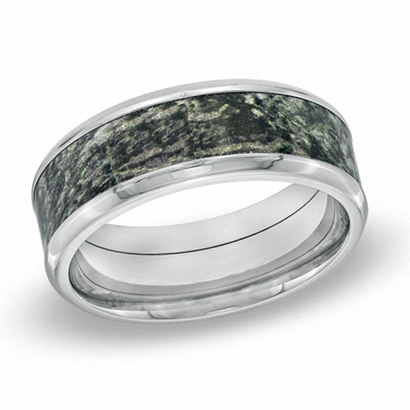 Main Image 1 of Men's 8.0mm Mossy Oak® Camouflage Inlay Comfort Fit Titanium Wedding Band - Size 10