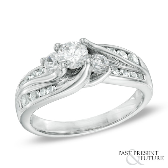 1 CT. T.w. Diamond Past Present FutureÂ® Slant Ring in 14K White Gold