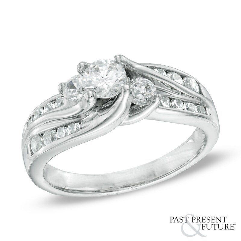 1 CT. T.W. Diamond Past Present Future® Slant Ring in 14K White Gold