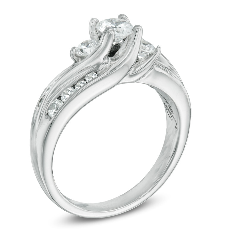 1 CT. T.W. Diamond Past Present Future® Slant Ring in 14K White Gold
