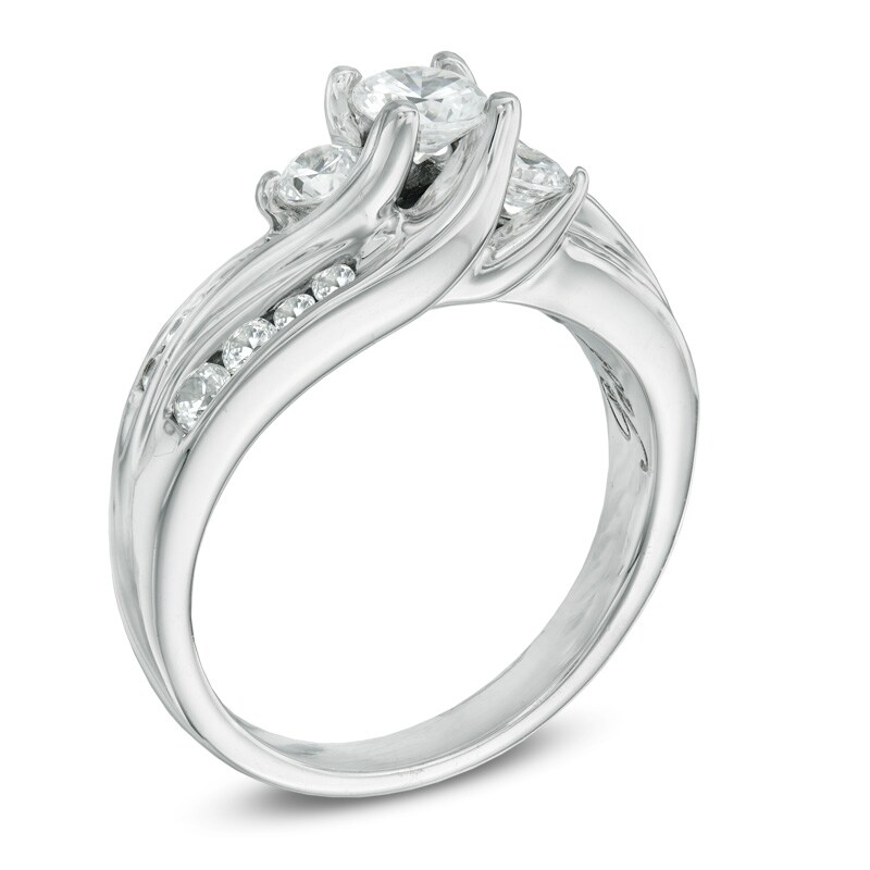 Main Image 2 of 1 CT. T.W. Diamond Past Present Future® Slant Ring in 14K White Gold