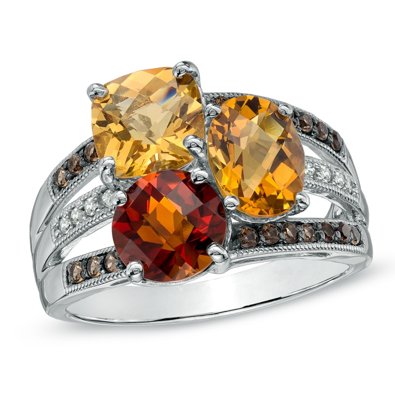 Madeira Citrine, Smoky Quartz and Diamond Accent Ring in 10K White Gold