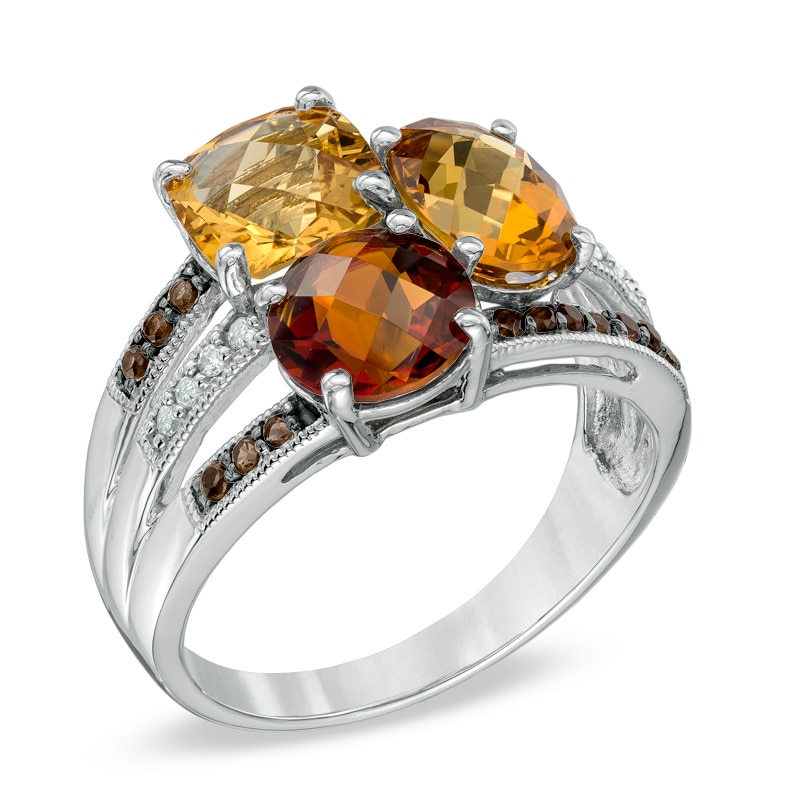 Madeira Citrine, Smoky Quartz and Diamond Accent Ring in 10K White Gold