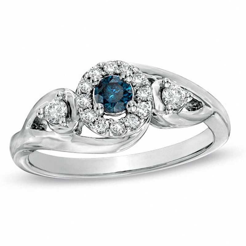 Main Image 1 of 3/8 CT. T.W. Enhanced Blue and White Diamond Engagement Ring in 10K White Gold