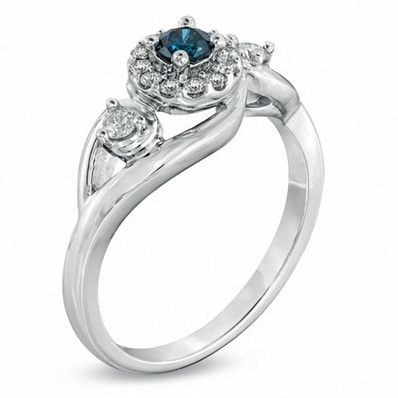 3/8 CT. T.w. Enhanced Blue and White Diamond Engagement Ring in 10K White Gold