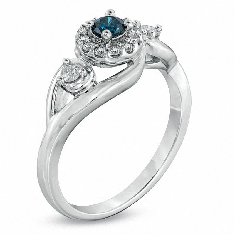Main Image 2 of 3/8 CT. T.W. Enhanced Blue and White Diamond Engagement Ring in 10K White Gold