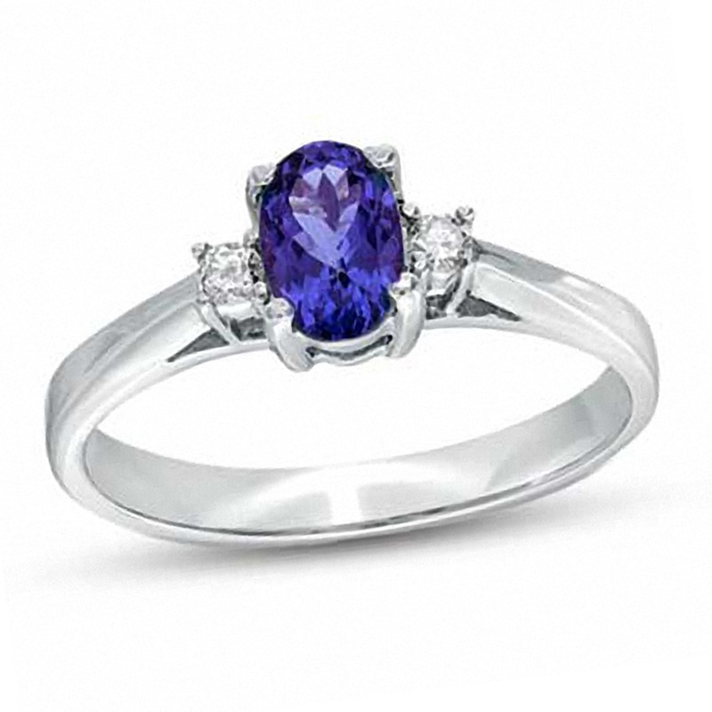 Oval Tanzanite and Diamond Accent Engagement Ring in 14K White Gold