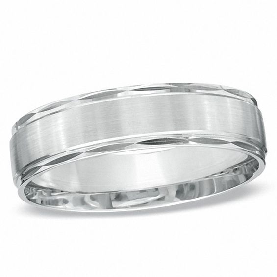 Men s 6 0mm Satin Stripe Wedding  Band in 10K White Gold 