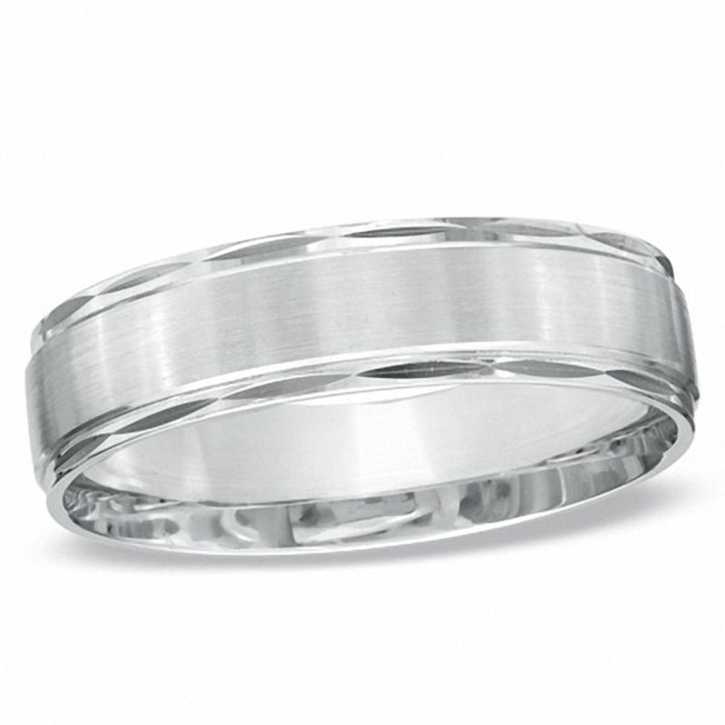 Main Image 1 of 6.0mm Satin Stripe Wedding Band in 10K White Gold - Size 10