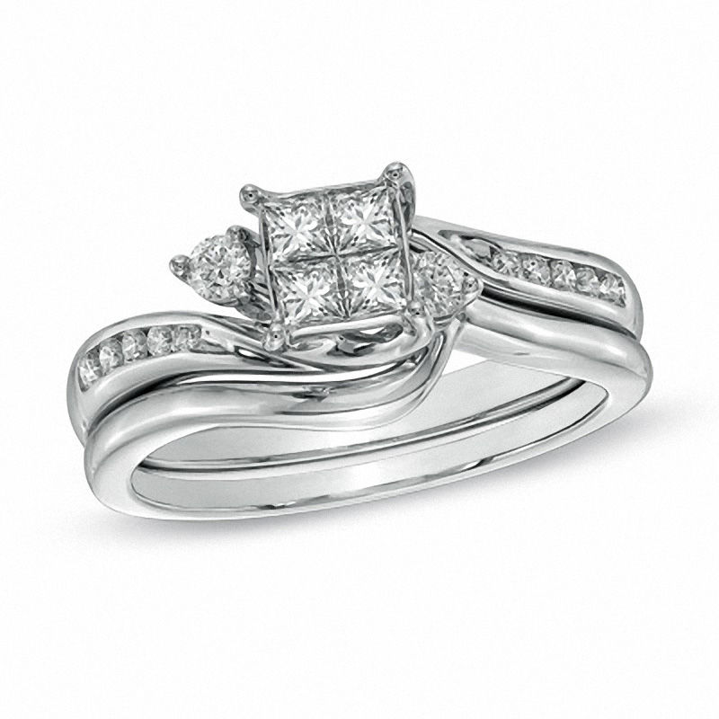 1/2 CT. T.W. Quad Princess-Cut Diamond Bridal Set in 10K White Gold