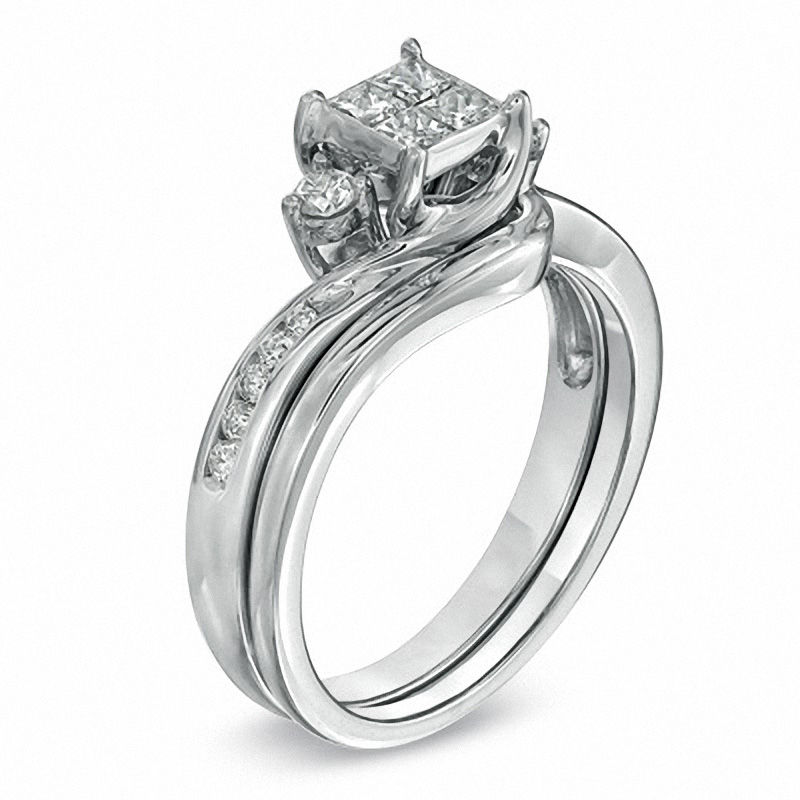 Main Image 2 of 1/2 CT. T.W. Quad Princess-Cut Diamond Bridal Set in 10K White Gold