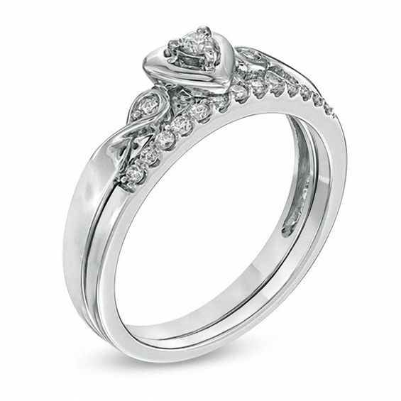 1/5 CT. T.W. Diamond Heart-Shaped Bridal Set in 10K White Gold 1/5 CT. T.W. Diamond Heart-Shaped Bridal Set in 10K White Gold