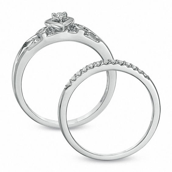 1/5 CT. T.W. Diamond Heart-Shaped Bridal Set in 10K White Gold 1/5 CT. T.W. Diamond Heart-Shaped Bridal Set in 10K White Gold