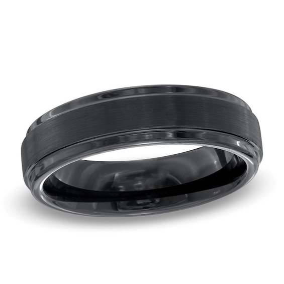 Men's 6.0mm Comfort Fit Double Groove Black Tungsten Wedding Band